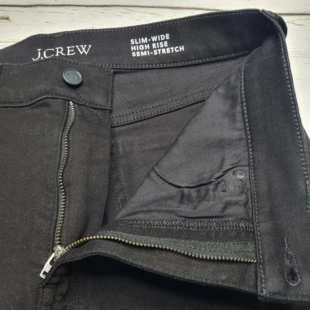 J Crew Slim Wide Leg Jeans Black High Rise Semi Stretch Crop Ankle Minimalist 29